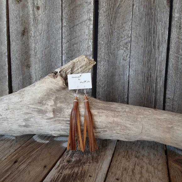 Handmade Leather Fringe Earrings - Picture 1 of 11